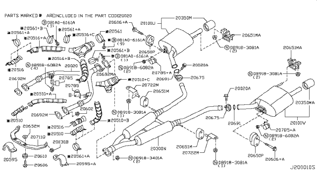 2008 Infiniti G35 Exhaust Sub Muffler Assembly Diagram for 20300-JK60A