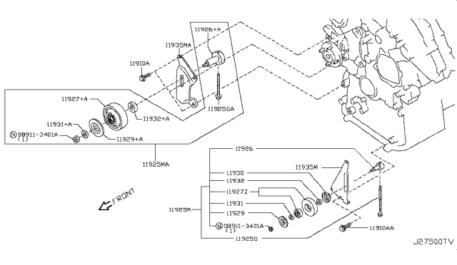 2010 Infiniti G37 SPACER-IDLER PULLEY Diagram for 11931-AL50A