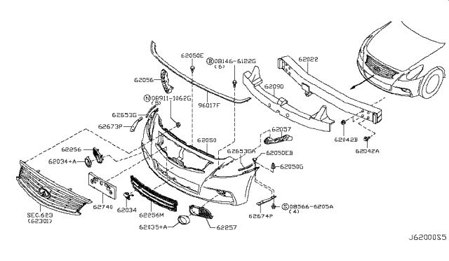 2012 Infiniti G25 Bracket-Licence Plate Diagram for 96210-1NH0A