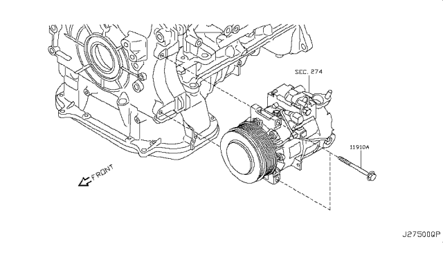 2009 Infiniti G37 Compressor Mounting & Fitting Diagram 3
