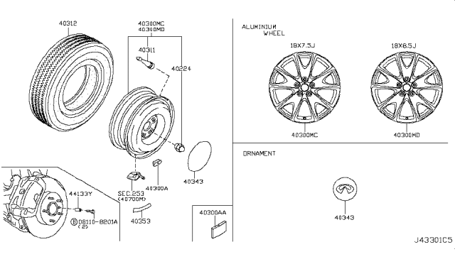 2013 Infiniti G37 Road Wheel & Tire Diagram 2