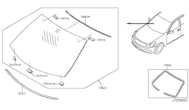 2008 Infiniti G37 Windshield Glass Diagram for 72700-JK600