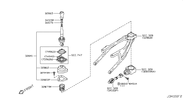 2010 Infiniti G37 Knob-Control Lever Diagram for 32865-JK40B