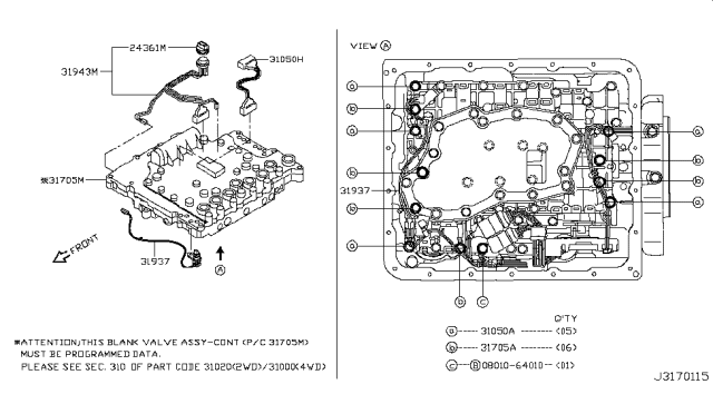 2009 Infiniti G37 Control Blank Valve Assembly Without Programming Diagram for 31705-61X2D