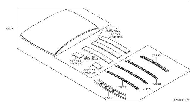 2011 Infiniti G37 Roof Panel & Fitting Diagram 1