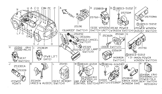 2009 Infiniti QX56 Heat Seat Switch Assembly Diagram for 25500-ZQ11A