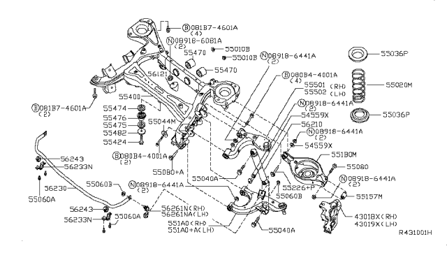 2005 Infiniti QX56 Rear Suspension Spring Diagram for 55020-7S021