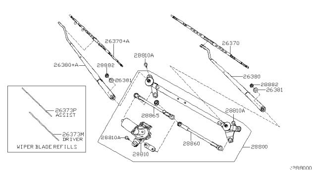 2006 Infiniti QX56 Window Wiper Blade Assembly Diagram for 28890-7S200
