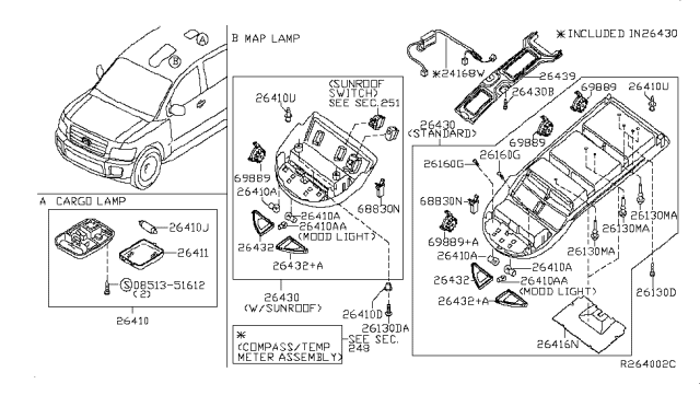 2008 Infiniti QX56 Lamp Assembly Map Diagram for 26430-ZQ62D