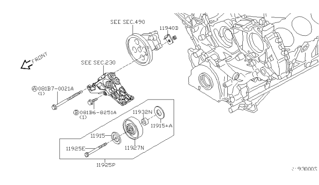 2004 Infiniti QX56 Pulley Assy-Idler Diagram for 11925-7S000