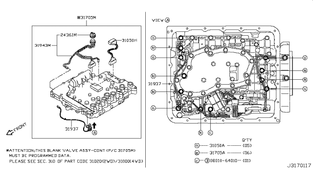 2007 Infiniti QX56 Control Blank Valve Assembly Without Programming Diagram for 31705-3DX8B