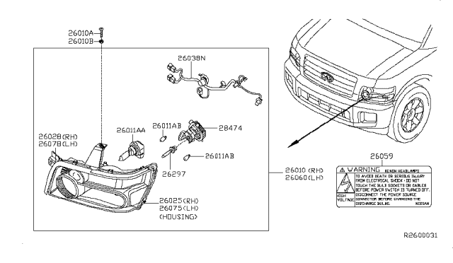2010 Infiniti QX56 Headlamp Housing Assembly, Right Diagram for 26025-ZC50A