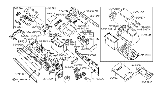 2008 Infiniti QX56 Cup Holder Assembly Diagram for 68431-ZQ00A