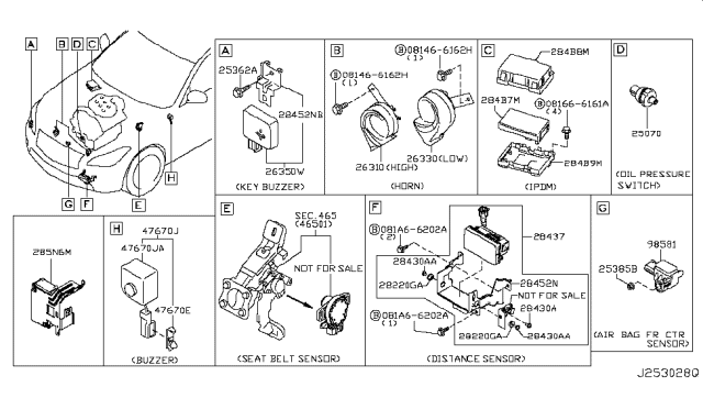 2012 Infiniti M35h Horn Assembly - Electric High Diagram for 25610-JK000