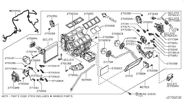 2013 Infiniti M35h Evaporator Heater-Actuator Right Diagram for 27732-1MA1A