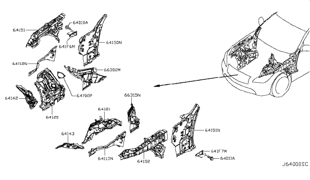 2012 Infiniti M35h Hood Ledge & Fitting Diagram 1