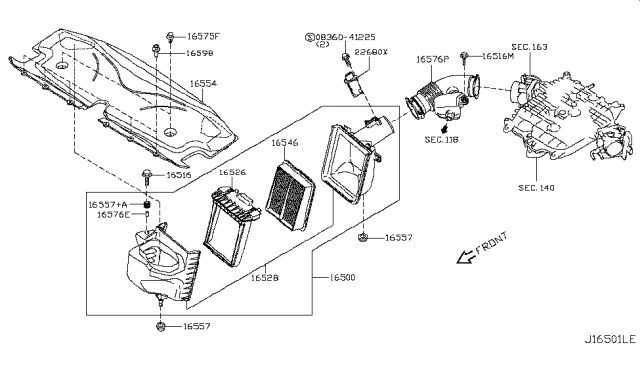 2013 Infiniti M35h Body Assembly-Air Cleaner Diagram for 16528-1MG0A