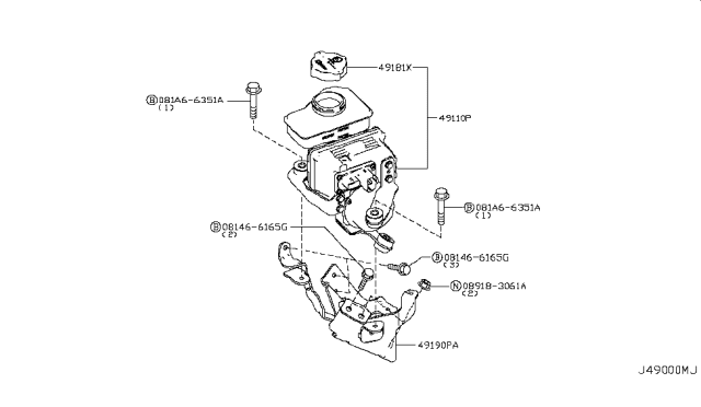 2012 Infiniti M35h Electric Power Steering Pump Assembly Diagram for 49110-1MG5A