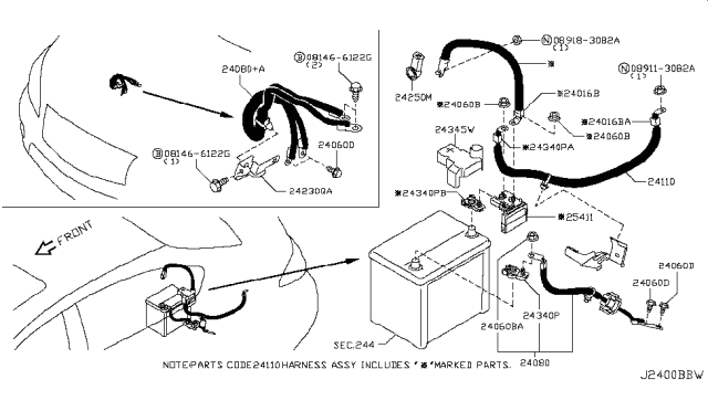 2018 Infiniti Q70 Battery Terminal Assembly-Connector Diagram for 24340-JA74A