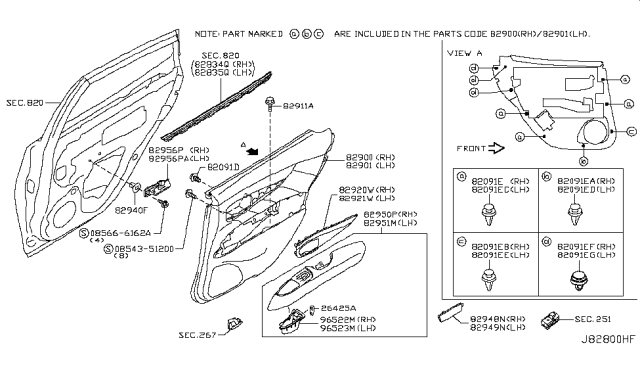 2014 Infiniti Q70 Rear Door Grip Assembly, Right Diagram for 82940-1MA1C