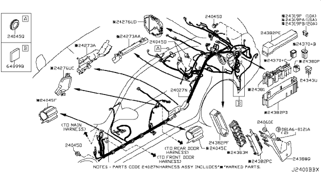 2016 Infiniti Q70 Protector-Harness Diagram for 24272-1ME1A