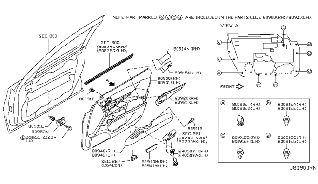 2013 Infiniti M35h Front Door Armrest, Right Diagram for 80940-1MA0B