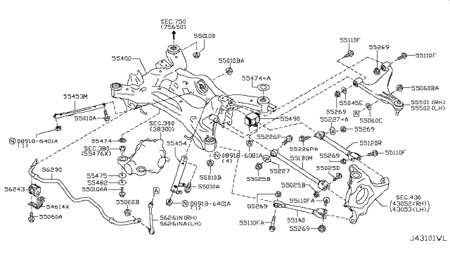 2012 Infiniti M35h Rod Connecting, Rear STABILIZER Diagram for 54668-1MA0A