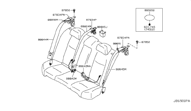 2013 Infiniti M35h Rear Seat Belt Diagram 2