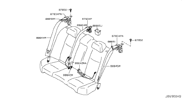 2013 Infiniti M35h Rear Seat Belt Diagram 1