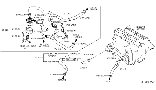 2017 Infiniti Q70 Hose-Heater,Outlet Diagram for 92410-EY00A