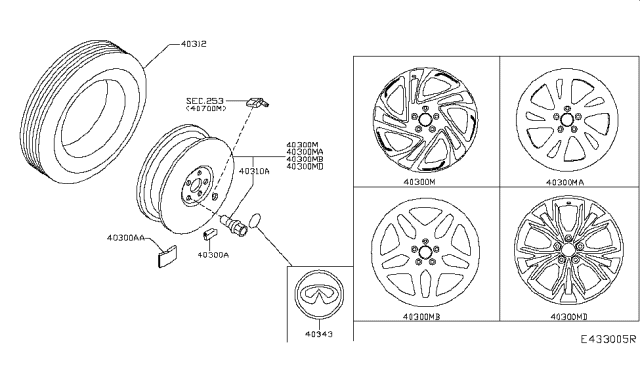 2019 Infiniti QX30 Aluminum Wheel Diagram for D0300-5DM3D