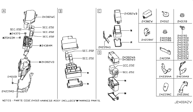 2019 Infiniti Q60 Bracket-Engine Room Harness Diagram for 24239-4HK1B