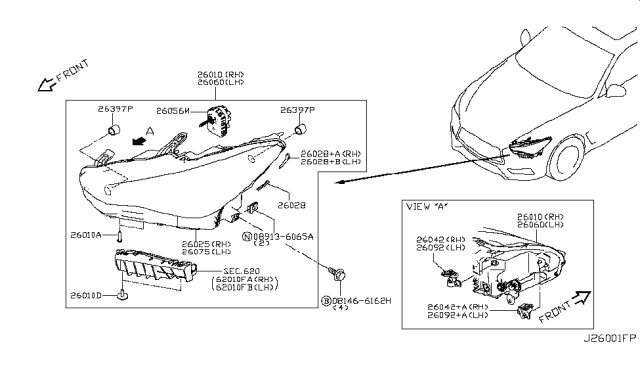 2018 Infiniti Q60 Headlamp Assembly Left Diagram for 26060-5CH1A