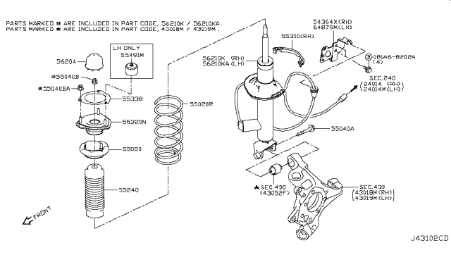 2017 Infiniti Q60 Seat Rear Spring Upper Diagram for 55050-1MA0A