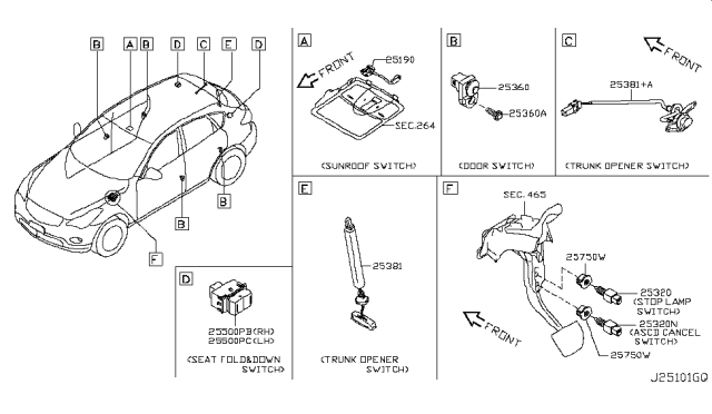 2009 Infiniti EX35 Heat Seat Switch Assembly Diagram for 25500-1BA1C
