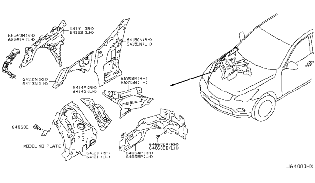 2010 Infiniti EX35 Hood Ledge & Fitting Diagram 1