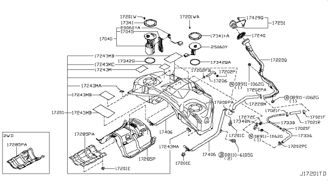 2015 Infiniti QX50 Filler Cap Assembly Diagram for 17251-1NM0F