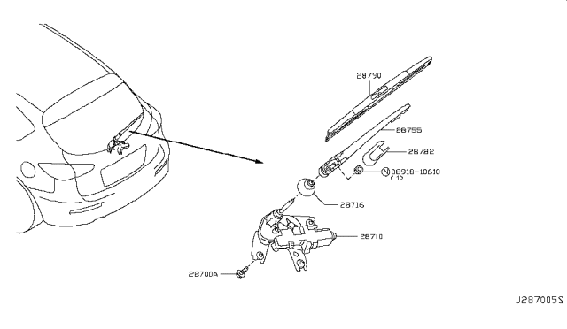 2012 Infiniti EX35 Rear Window Wiper Arm Assembly Diagram for 28781-1BA1A