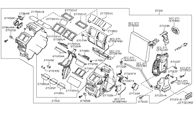 2013 Infiniti EX37 Duct Assembly-Foot Diagram for 27126-JK60A