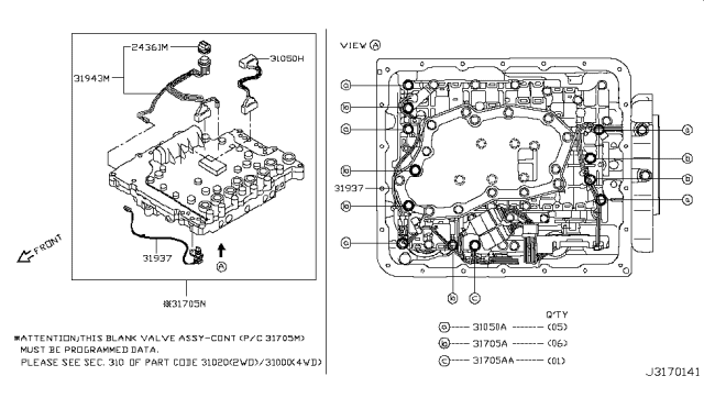 2011 Infiniti EX35 Control Blank Valve Assembly Without Programming Diagram for 31705-19X5A