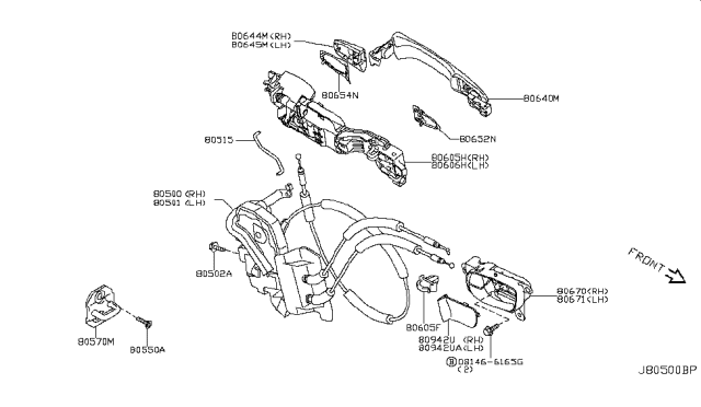 2014 Infiniti QX50 Front Door Lock & Remote Control Assembly, Right Diagram for 80500-1BA0A