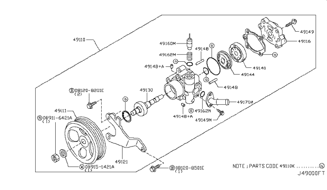 2011 Infiniti G37 Power Steering Pump Assembly Diagram for 49110-JK01A