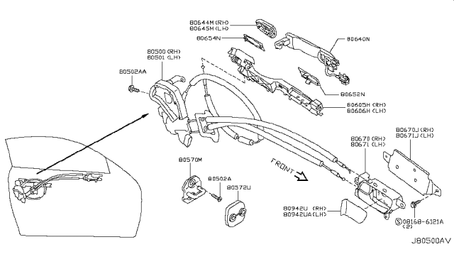 2010 Infiniti G37 Front Door Lock & Remote Control Assembly, Right Diagram for 80500-JL00B