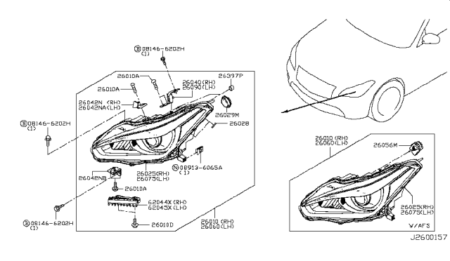 2015 Infiniti Q70L Headlamp Housing Assembly, Right Diagram for 26025-4AP0A