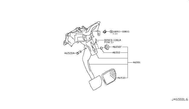 2011 Infiniti M37 Brake & Clutch Pedal Diagram