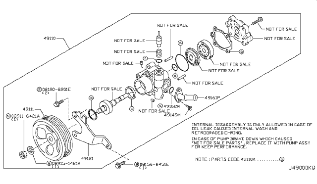 2014 Infiniti Q70 Power Steering Pump Assembly Diagram for 49110-1MC0A