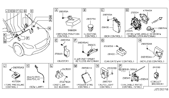 2013 Infiniti M37 Controller Assembly STRG, VALIABLE Ratio Diagram for 285H0-1MT0H