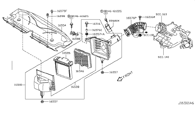 2019 Infiniti Q70 Bracket-Resonator Diagram for 16588-1MA0A