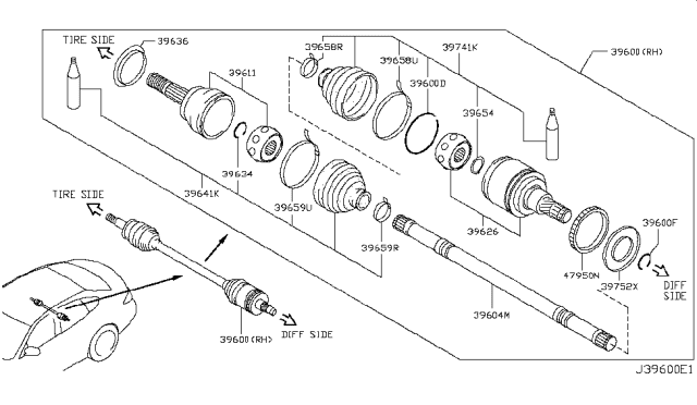 2011 Infiniti M56 Repair Kit-Dust Boot,Outer Diagram for 39241-JA02J