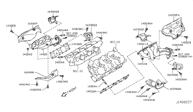 2013 Infiniti M37 Manifold Exhaust W/CAT Diagram for 14002-1CX0B